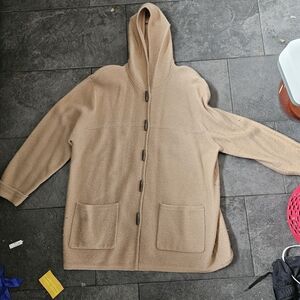 Karen Scott II 100% Wool Hooded Toggle Cardigan Coat Beige 2X Made in Australia